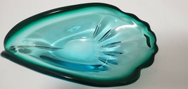 Emerald Green Hand-blown murano style glass dish  trinket candy bowl - $32.68