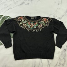 Trimmings Womens Vintage Beaded Sweater Size L Black Gold Sequins Paisley - £23.36 GBP