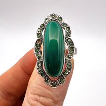Huge Vintage Sterling Silver 925 Women's Jewelry Ring Green Stone Size 6... - $69.00