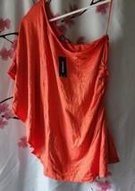 NWT Women&#39;s Express One Shoulder Flutter Sleeve Orange Gold Shirt Top Size XS - £39.34 GBP