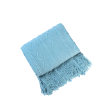 Anyhouz Sky Blue Throw Blanket Faux Cashmere Sofa Cover Vertical Bar Diamond Kni - £55.87 GBP+