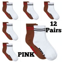 Lot Of 12 Victoria&#39;s Secret PINK Quarter Socks Optic White&amp; Carmel BNWT OS - £36.50 GBP