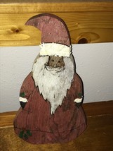 Estate Rustic Hand Carved Painted Thick Wood Santa Claus Figurine Holiday Decora - £16.21 GBP