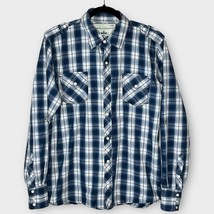 SUPPLY COMPANY blue &amp; cream cotton plaid western pearl snap shirt size large - £19.29 GBP