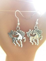 Unicorn horse charm earrings silvertone dangles fantasy animal jewelry - £2.79 GBP
