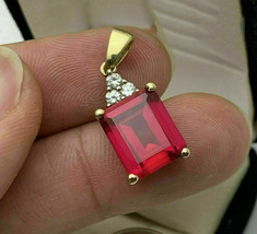 3.00 Ct Red Ruby &amp; Diamond 14k Yellow Gold Finish Pendant 18&quot; Necklace - £64.12 GBP