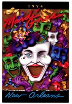 Mardi Gras New Orleans Frankie Flores Vintage 1994 Postcard Masquerade Masks 4x6 - £7.06 GBP