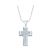 14kt White Gold Womens Princess Diamond Cross Pendant 1/4 Cttw - £284.24 GBP