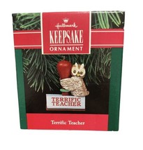 1991 Hallmark Keepsake  Terrific Teacher Owl with Stamper Christmas Orna... - $6.99