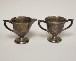 Vtg Wm. A Rogers 606 Silver Plated Dual-Handled Open Sugar Bowl &amp; Creame... - $18.99