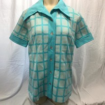 Vintage Miss Marilyn of Dallas Womens Polyester Blue White Blouse Shirt - $50.40
