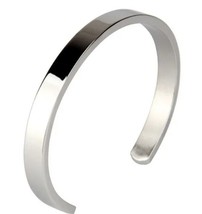 Simple Design Bangle ~ Stainless Steel ~ SHINY SILVER ~ Cuff Adjustable Bracelet - £14.79 GBP