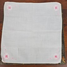 Vintage Handkerchief Pink Embroidery Floral Approx 10x9 Inch - $10.33