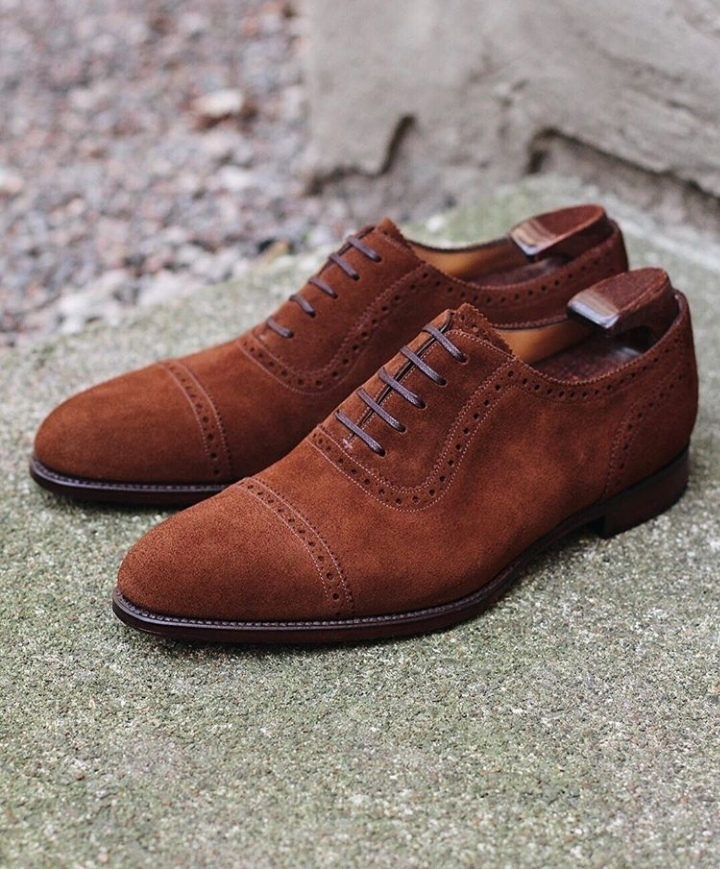 Men's Handmade Brogue Shoes, Men's Tan Brown Suede Cap Toe Lace Up Dress Shoes