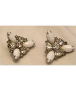 Vintage Warner Clip Earrings Rhinestones &amp; White Stones Signed Warner - €13,58 EUR