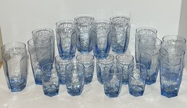 Set Of 19 ~ Libbey Chivalry Glasses Ice Blue Vintage Glassware~7 Lg~4 Md~8 Sm - £110.31 GBP
