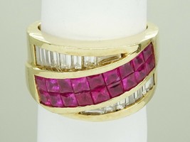 2.6ct tw Natural Square Ruby &amp; Earth Mined Diamond Wide Band Ring 14k Gold Sz 7 - £5,051.92 GBP