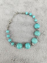 Turquoise Howlite Round Beaded Bracelet Adjustable - £9.54 GBP