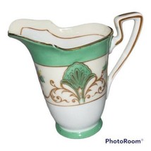 Vintage Morimura Japan Creamer Pitcher Green Gold Floral - £11.87 GBP