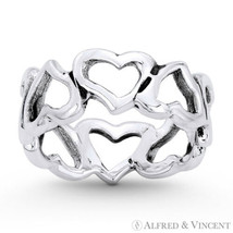 Stackable Heart Love Charm Ring Oxidized .925 Sterling Silver 7mm Eternity Band - £24.24 GBP