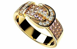 14K Yellow Gold Over Diamond &amp; Purple Amethyst Belt Buckle Designed Wedd... - $3,131.40 MXN