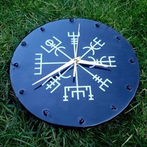 Handmade Wooden And Resin wall Clock Viking Vegvisir Pagan Witch Runes Home - $36.50