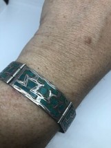 Vintage 1970&#39;s Original Türkis Einlage 925 Sterlingsilber Gliederkette Armband - £117.51 GBP