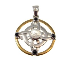 Solid 925 Sterling Silver &amp; 18k Gold Witch&#39;s Protection Knot Pendant w/Gemstones - £156.86 GBP