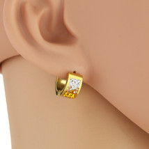 Gold Tone Huggie Hoop Earrings With Gold Sparkling Crystals - $19.99