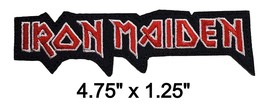 Iron Maiden Red Text Rock and Roll Embroidered Iron On Patch 4.75&quot; x 1.25&quot; - $87.98 MXN