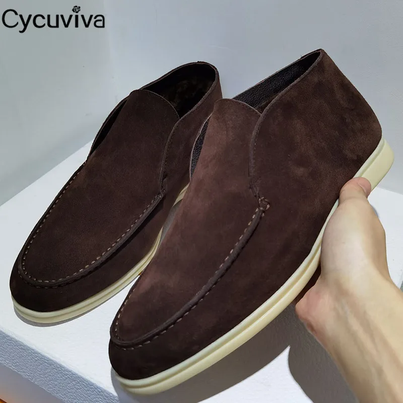 Mer walk winter wool men flat shoes suede loafers women snow ankle boots male round toe thumb200