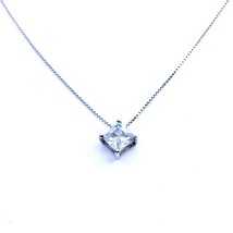 Women&#39;s Solitaire Necklace Box Chain Sterling Silver 925 Princess Cubic Zirconia - £13.92 GBP