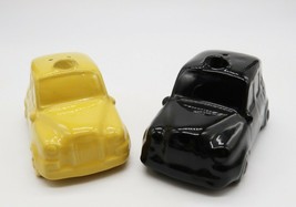 Vintage 1960&#39;s ceramic yellow &amp; black cars salt &amp; pepper shaker set - £15.98 GBP