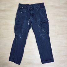 Carhartt FR Navy Blue Cargo Work Pants Mens 36 x 28 Distressed Paint 104... - $49.49