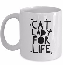 Cat Lady For Life Mug Crazy Cat Lady Gift Mom Girlfriend Hearts Coffee Cup White - $18.95