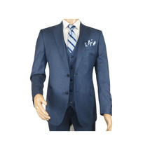 Men Suit BERLUSCONI Turkey 100% Italian Wool Super 180's 3pc Vested #Ber5 Navy image 3