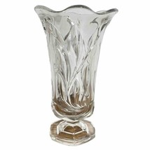 Vintage Indiana Glass Footed Ruffled Edge Willow Pattern Vase Clear - £15.61 GBP