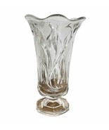 Vintage Indiana Glass Footed Ruffled Edge Willow Pattern Vase Clear - £15.60 GBP