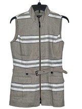 Worth Women Top Zip Up Belted Waist Vest Striped Linen Blend Workwear Ta... - $39.59