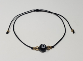 14K Solid GOLD Bead Bracelet Evil Eye BLACK String Kabbalah Protection G... - $34.60