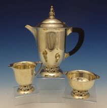 Mueck-Carey Co. Sterling Silver Tea Set 3pc with Ebony &amp; Lily Motif (#0485) - $2,524.50