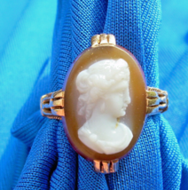 Antique Victorian Deco Ring Fine Intaglio Carnelion Cameo Solid 14k Rose... - $945.25