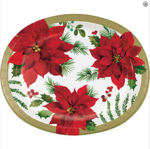 Posh Poinsettia Paper Oval Banquet Platters Plates 10 x 12 in 8 Ct - £6.32 GBP