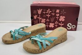 *L) Kohl's Sophionablue Turquoise Blue Women Wedge Slip On Sandals 8 Medium - $14.84