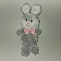 Gray Bunny Rabbit Plush Stuffed Toy Walmart Easter Pink White Plaid Bowtie Bow - £7.71 GBP
