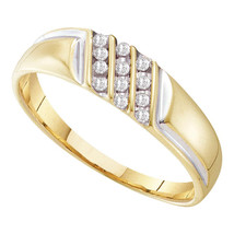 10k Yellow Gold Mens Round Channel-set Diamond Diagonal Triple Row Weddi... - $2,609.17 MXN