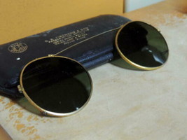 Vintage Clip on Sunglasses wire rim w green lens Eyeglasses steampunk An... - $16.19