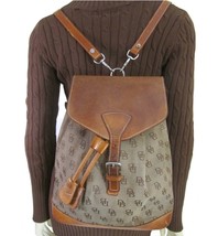 Vintage Dooney And Bourke Backpack Brown Monogram Bag Drawstring Leather Canvas - £31.10 GBP