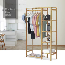 35&quot;Natural Bamboo Multi-Layer [Clothes Rail+Pants Holder] Coat Rack W/Ha... - $91.99