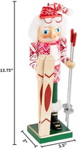 Wooden Christmas Nutcracker,14&quot;,MALE In Red &amp; White Outfit With Skiing Equipment - £27.28 GBP